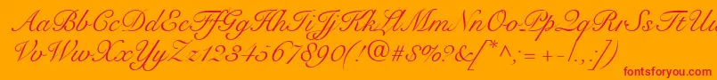 SnellRoundhandScript-Schriftart – Rote Schriften auf orangefarbenem Hintergrund