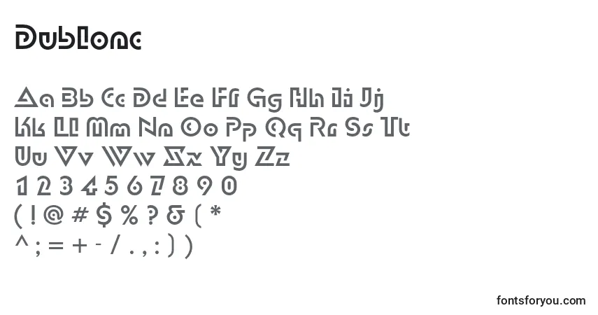 A fonte Dublonc – alfabeto, números, caracteres especiais