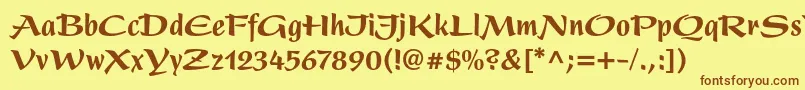 フォントPresentltstdBlackcondensed – 茶色の文字が黄色の背景にあります。