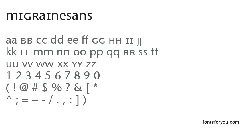 A fonte Migrainesans – alfabeto, números, caracteres especiais