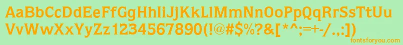 フォントQuaggaBold – オレンジの文字が緑の背景にあります。