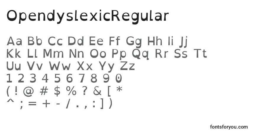 A fonte OpendyslexicRegular – alfabeto, números, caracteres especiais