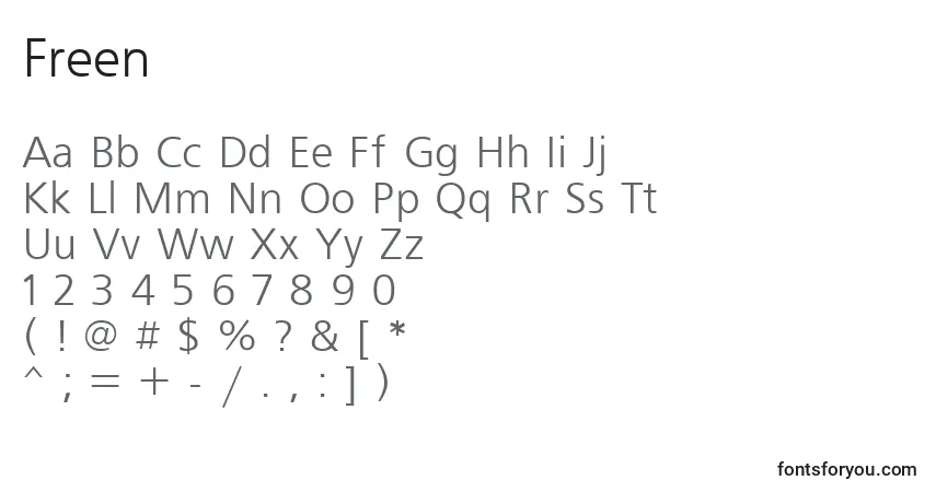 Schriftart Freen – Alphabet, Zahlen, spezielle Symbole