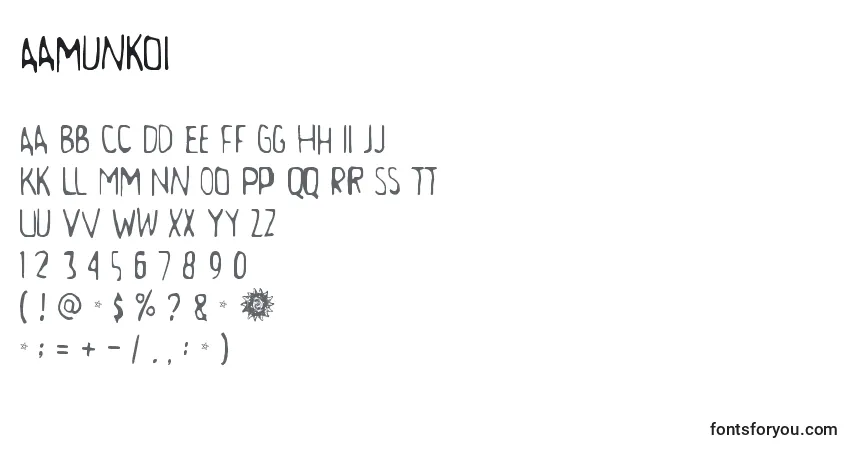 Czcionka Aamunkoi – alfabet, cyfry, specjalne znaki