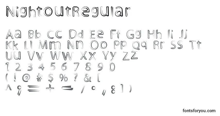 Czcionka NightoutRegular – alfabet, cyfry, specjalne znaki