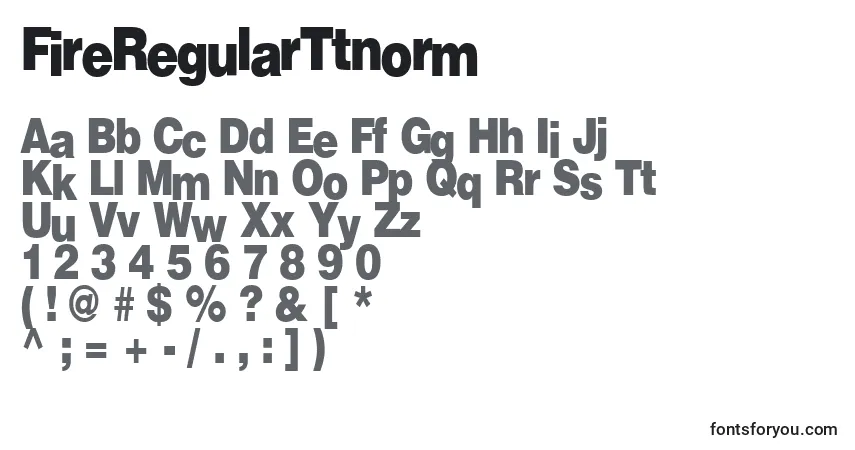 A fonte FireRegularTtnorm – alfabeto, números, caracteres especiais