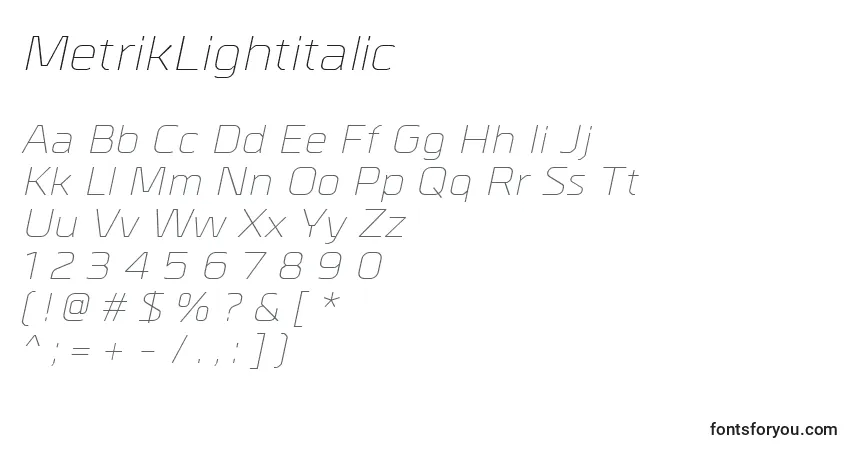 MetrikLightitalic Font – alphabet, numbers, special characters