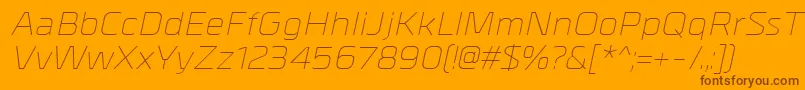 MetrikLightitalic-Schriftart – Braune Schriften auf orangefarbenem Hintergrund