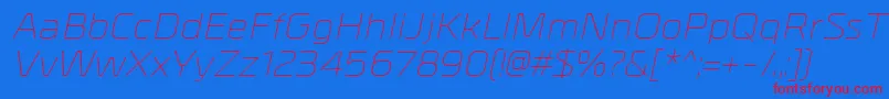MetrikLightitalic-Schriftart – Rote Schriften auf blauem Hintergrund