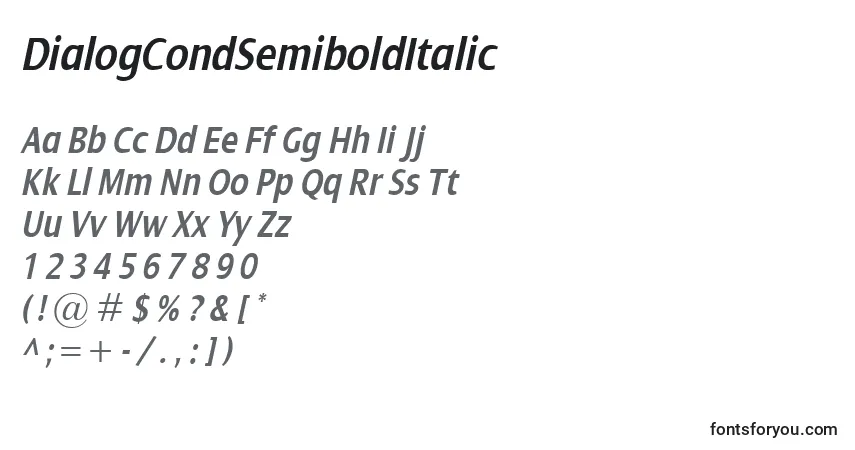 Czcionka DialogCondSemiboldItalic – alfabet, cyfry, specjalne znaki