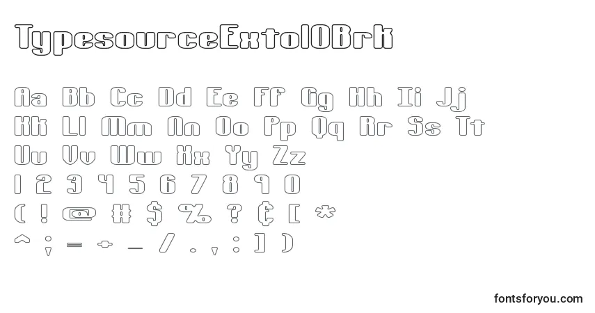 Czcionka TypesourceExtolOBrk – alfabet, cyfry, specjalne znaki