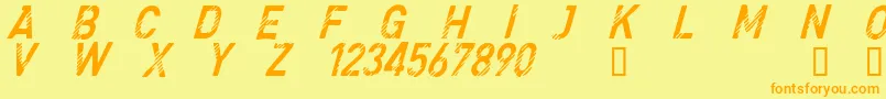 フォントCfdenimjeansRegular – オレンジの文字が黄色の背景にあります。
