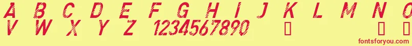 CfdenimjeansRegular Font – Red Fonts on Yellow Background