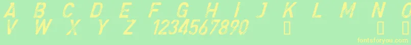 CfdenimjeansRegular-fontti – keltaiset fontit vihreällä taustalla