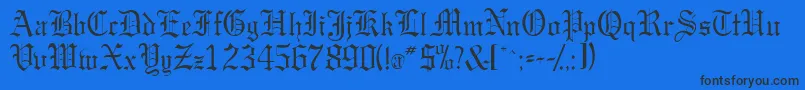 Gargoylessk-Schriftart – Schwarze Schriften auf blauem Hintergrund