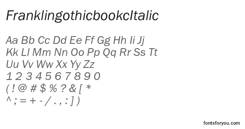 A fonte FranklingothicbookcItalic – alfabeto, números, caracteres especiais