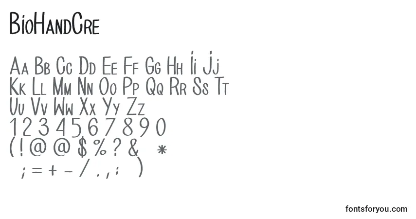 Schriftart BioHandCre – Alphabet, Zahlen, spezielle Symbole