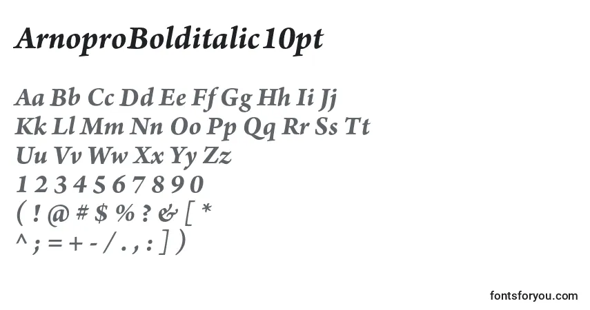 Шрифт ArnoproBolditalic10pt – алфавит, цифры, специальные символы