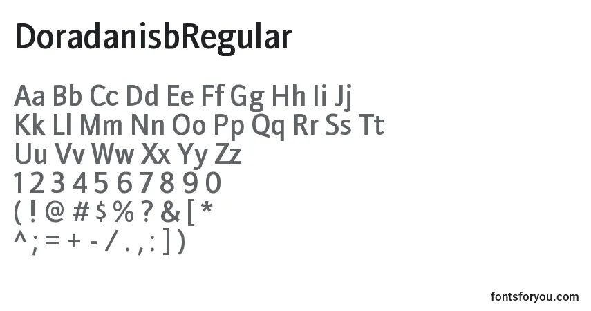 A fonte DoradanisbRegular – alfabeto, números, caracteres especiais