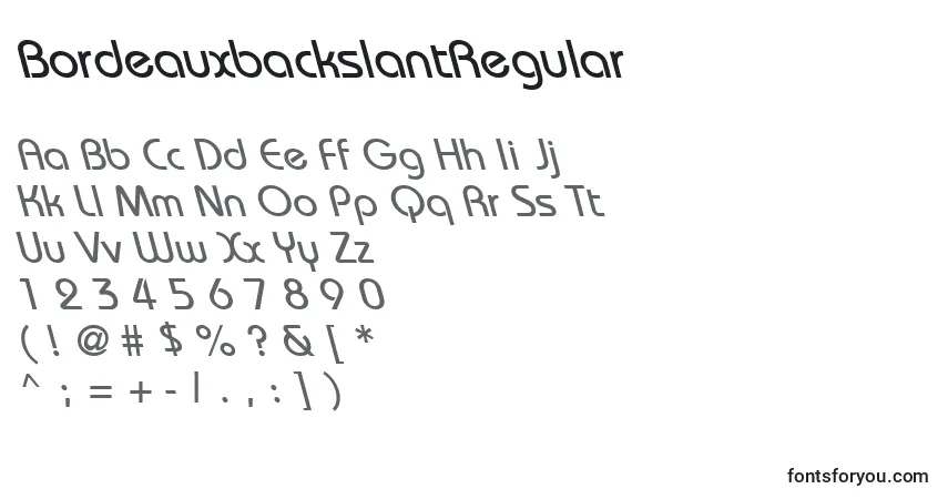 A fonte BordeauxbackslantRegular – alfabeto, números, caracteres especiais