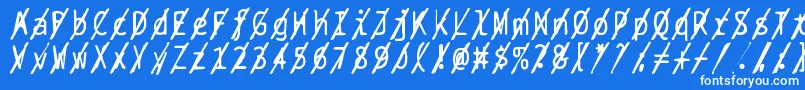 Шрифт Bptypewritedamagedslashed – белые шрифты на синем фоне