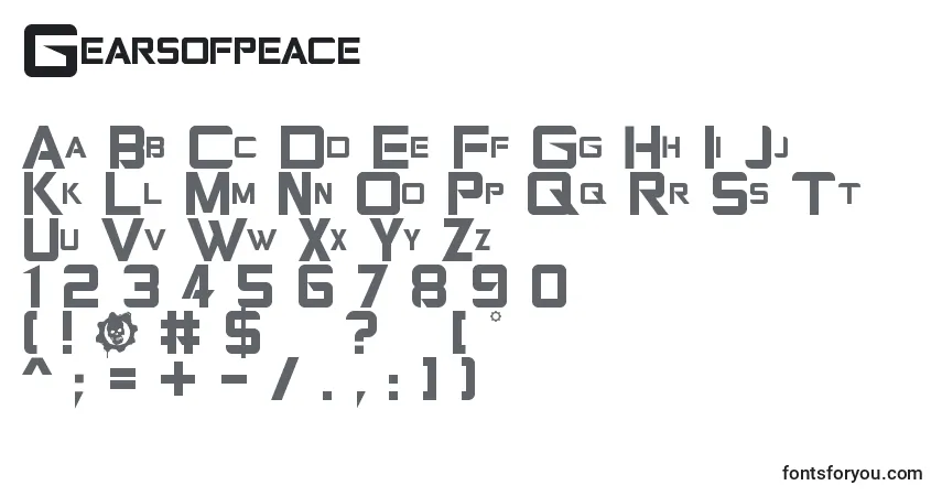 A fonte Gearsofpeace – alfabeto, números, caracteres especiais