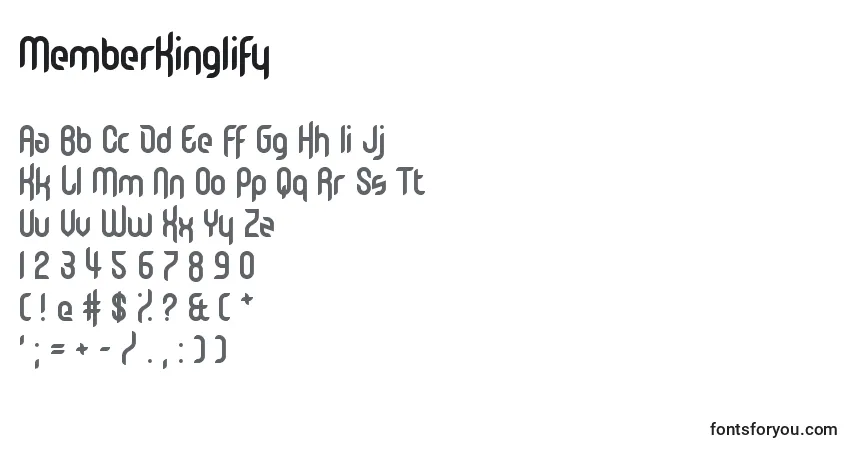 Czcionka MemberKinglify – alfabet, cyfry, specjalne znaki