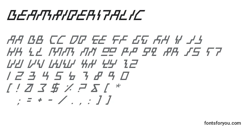 BeamRiderItalicフォント–アルファベット、数字、特殊文字