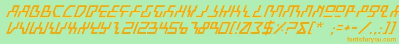 フォントBeamRiderItalic – オレンジの文字が緑の背景にあります。