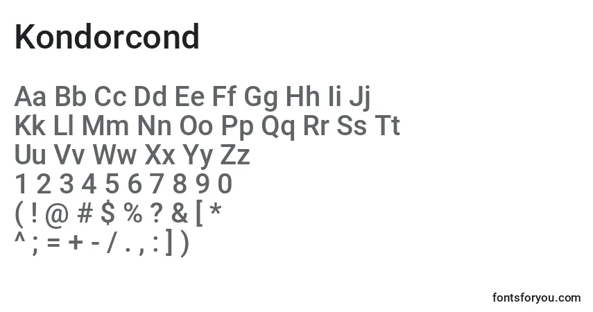 Kondorcond-fontti – aakkoset, numerot, erikoismerkit
