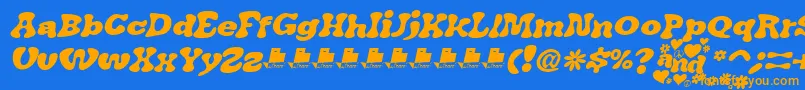 フォントJAirplaneSwashItalicFont – オレンジ色の文字が青い背景にあります。