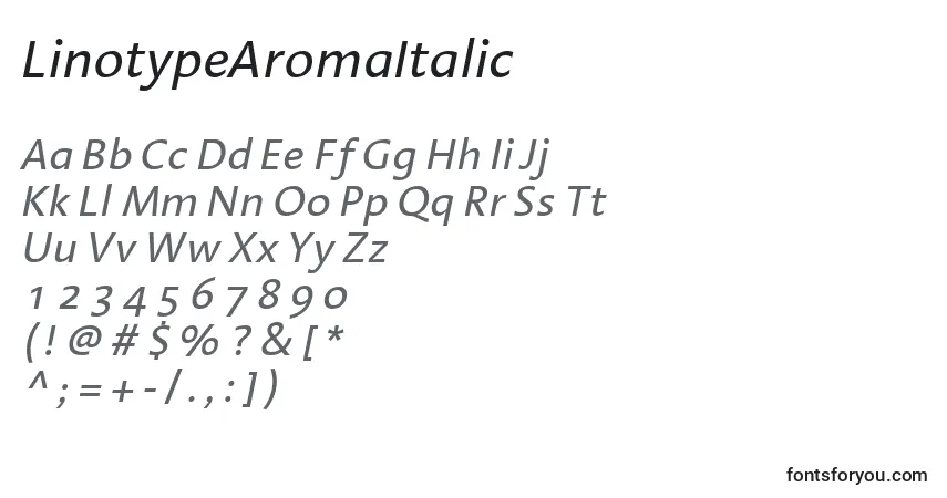 A fonte LinotypeAromaItalic – alfabeto, números, caracteres especiais