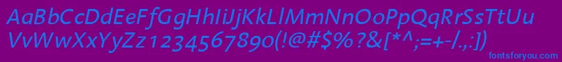 フォントLinotypeAromaItalic – 紫色の背景に青い文字