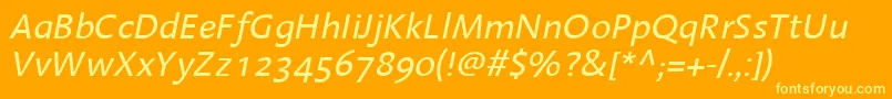 LinotypeAromaItalic-fontti – keltaiset fontit oranssilla taustalla
