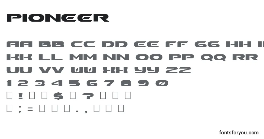 Fuente Pioneer - alfabeto, números, caracteres especiales