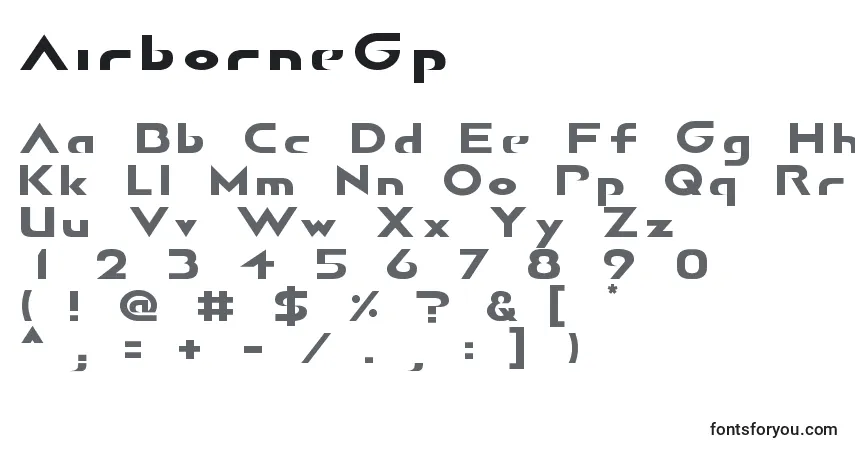A fonte AirborneGp – alfabeto, números, caracteres especiais