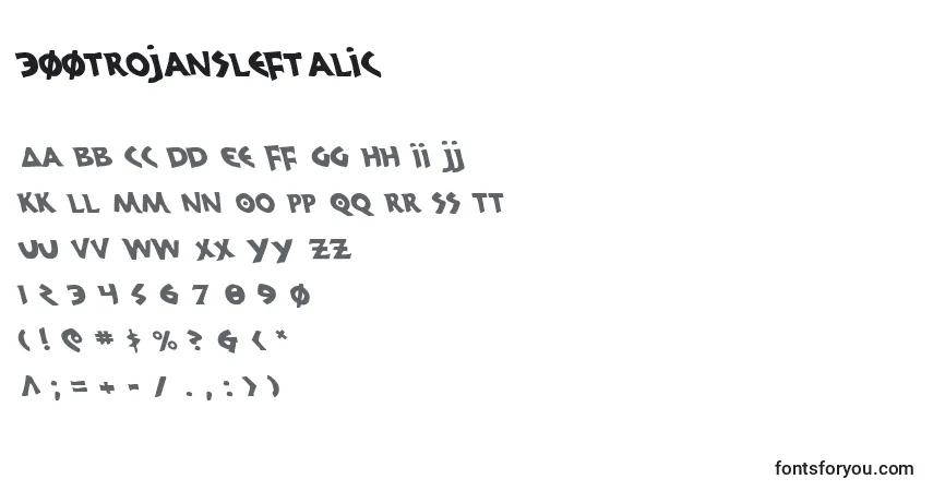 Czcionka 300TrojansLeftalic – alfabet, cyfry, specjalne znaki