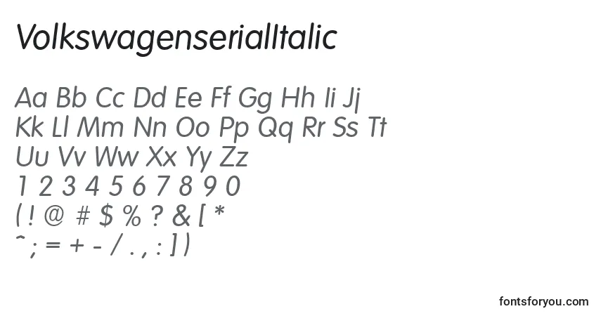 Czcionka VolkswagenserialItalic – alfabet, cyfry, specjalne znaki