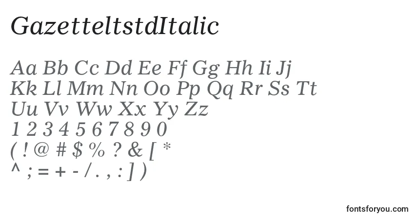 Шрифт GazetteltstdItalic – алфавит, цифры, специальные символы