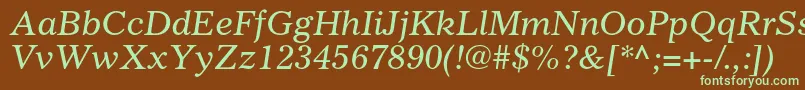 フォントGazetteltstdItalic – 緑色の文字が茶色の背景にあります。