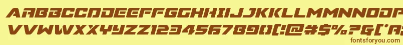 フォントSupercommandoital – 茶色の文字が黄色の背景にあります。