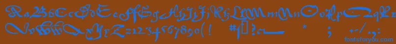 1742FrenchCivilite-fontti – siniset fontit ruskealla taustalla