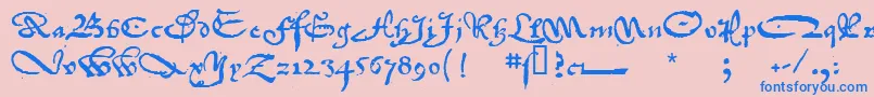 1742FrenchCivilite-Schriftart – Blaue Schriften auf rosa Hintergrund