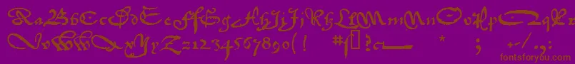 1742FrenchCivilite-Schriftart – Braune Schriften auf violettem Hintergrund