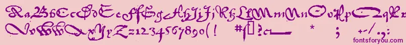 1742FrenchCivilite-fontti – violetit fontit vaaleanpunaisella taustalla