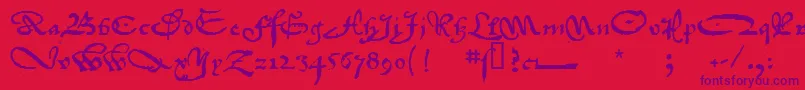 1742FrenchCivilite Font – Purple Fonts on Red Background