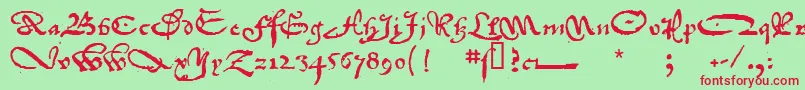 フォント1742FrenchCivilite – 赤い文字の緑の背景