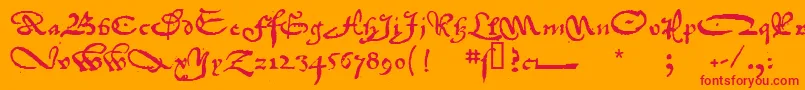 1742FrenchCivilite-fontti – punaiset fontit oranssilla taustalla