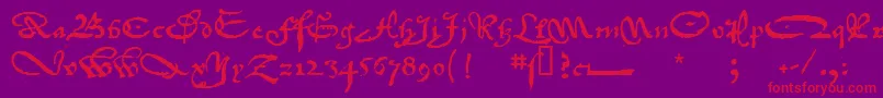 1742FrenchCivilite-Schriftart – Rote Schriften auf violettem Hintergrund