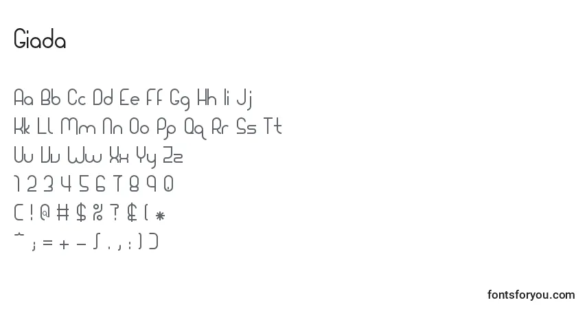Шрифт Giada – алфавит, цифры, специальные символы